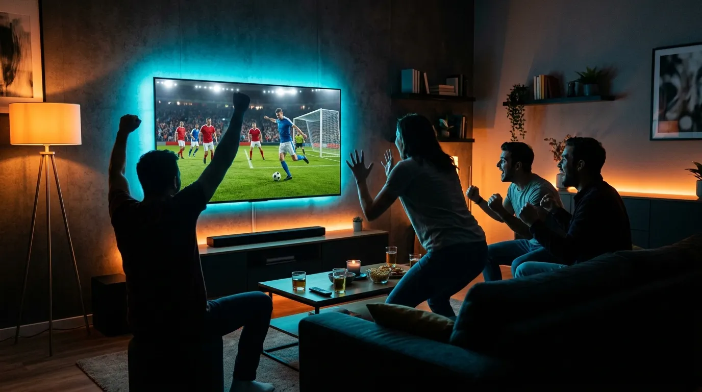 Des amis réunis devant un match à la maison